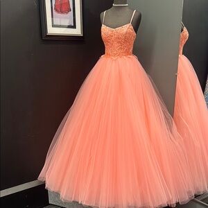 Coral Tulle Ball Gown